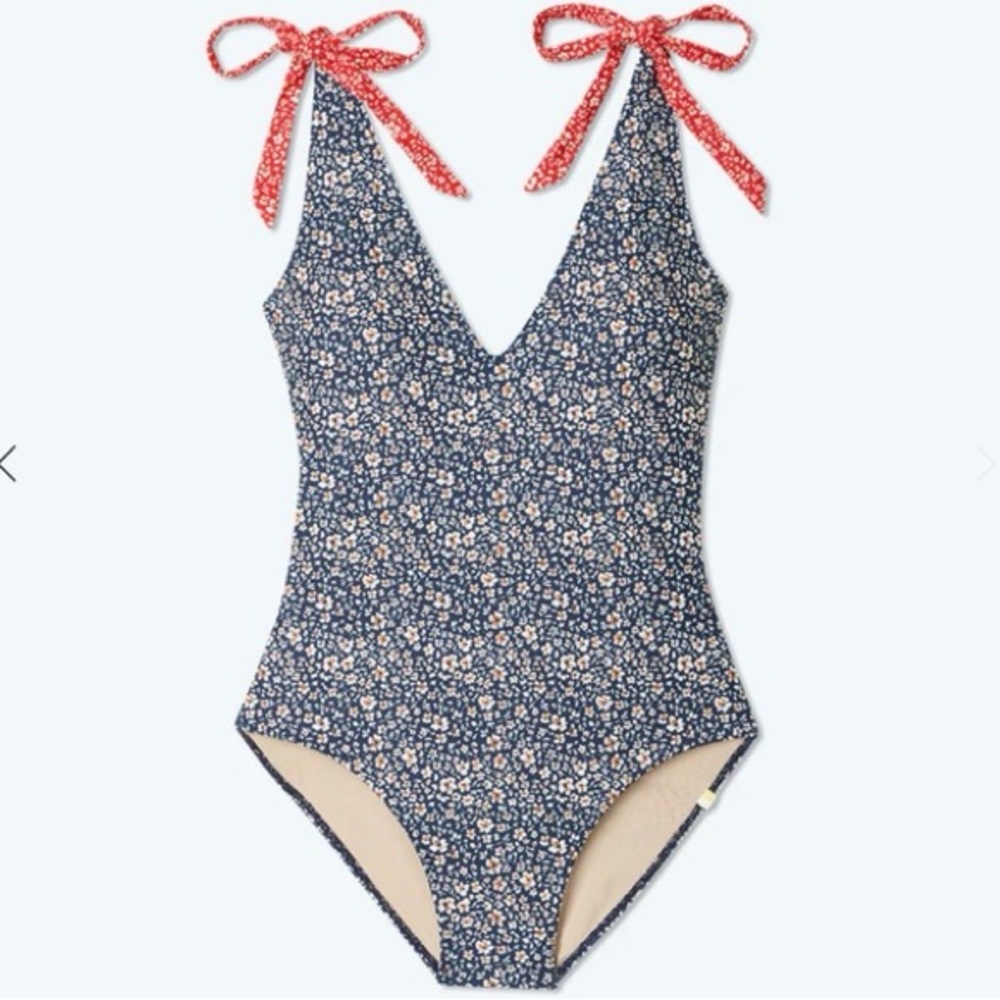 Summersalt Navy Floral One Piece with Red Ties